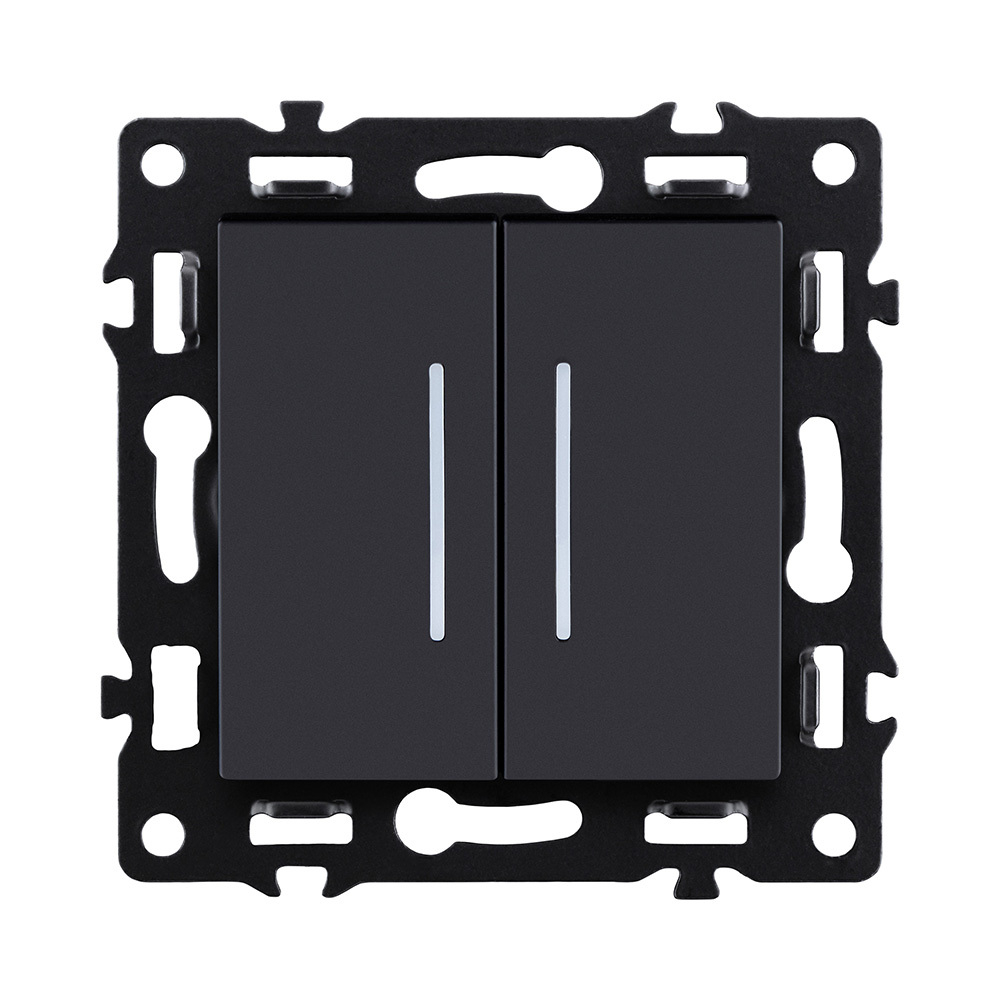 Выключатель 2-клавишный 10А/250В с LED подсветкой, черный Kollinger Asthetik AS-010BK