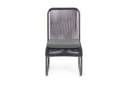 "Ането" стул плетеный из роупа, каркас алюминий темно-серый (RAL7024) муар, роуп темно-серый круглый, ткань темно-серая 027