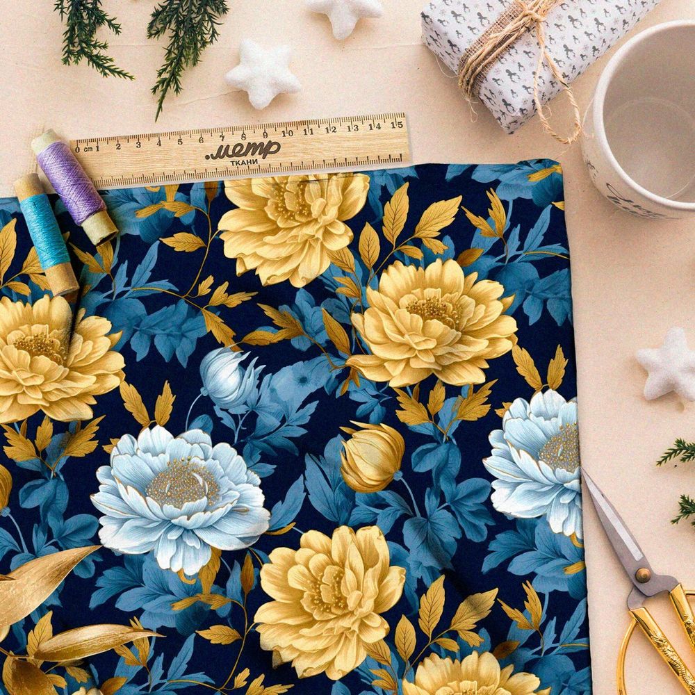 Ткань премиум Оксфорд 600D золотые розы