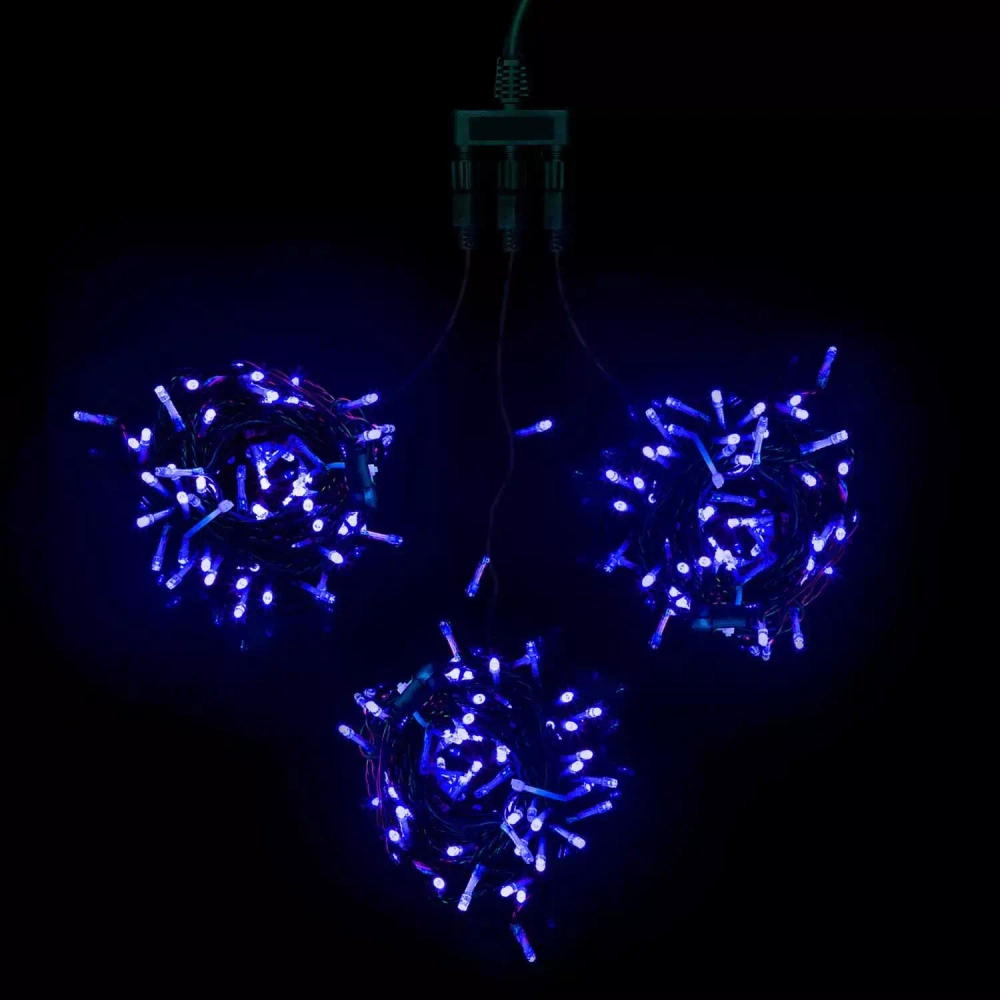 Комплект гирлянд на деревья 60 м., 3 луча по 20 м, 24V, 600 синих LED ламп, черный ПВХ, LTC (KDD600-11-1B)