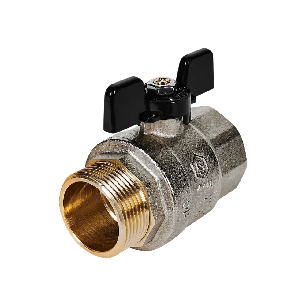 Кран шаровой полнопроходной STOUT - 1"1/4 (НР/ВР, PN40, Tmax 150°C, ручка-бабочка черная)