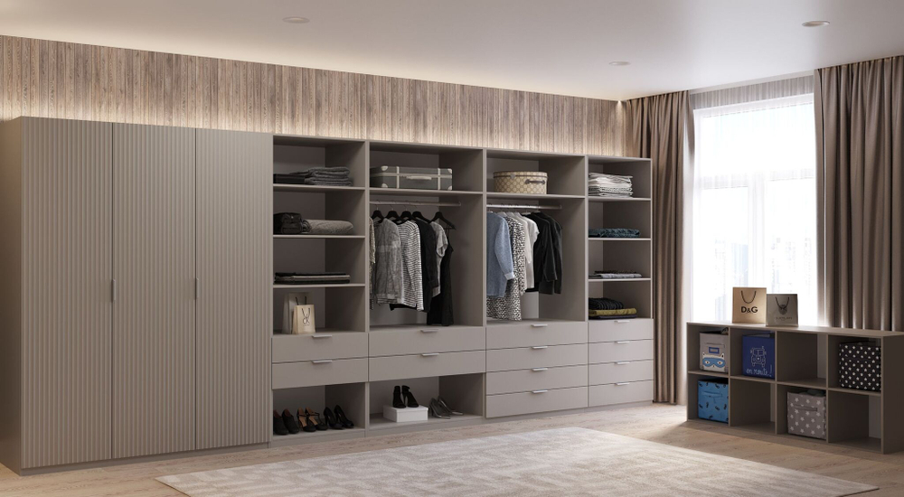 Шкаф-пенал для одежды, стеллаж Париж, серый