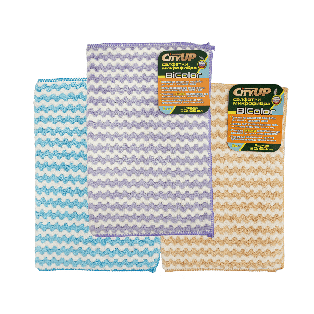 Салфетка микрофибра "City UP-185"BiColor (3шт) 30х38см