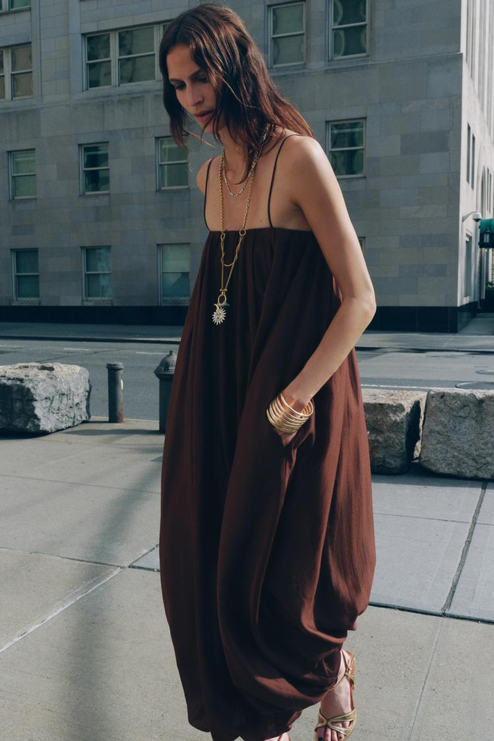 ZARA ПЛАТЬЕ-ТРАНСФОРМЕР С ЮБКОЙ-БАЛЛОНОМ — ZW COLLECTION, ТЕРРАКОТОВЫЙ