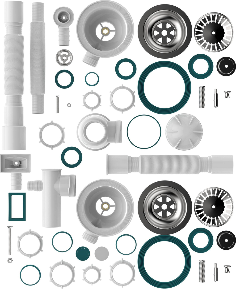 СИФОН ДЛЯ ДВОЙНЫХ РАЗНОУР. МОЕК 3 1/2Х40 AQUANT МЕТ.РЕШ П ГТ 40Х40/50
