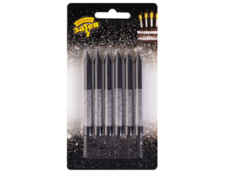 Веселая затея Свечи для торта 8см Глиттер черные серебро /6 шт