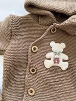 Костюм вязаный на выписку "АйШах - Мишки" (Комбинезон + Шапка) (Цвет: Фиолетовый)