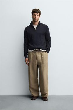 ZARA ШЕРСТЯНОЙ СВИТЕР С ВОРОТНИКОМ НА МОЛНИИ, МОРСКОЙ СИНИЙ