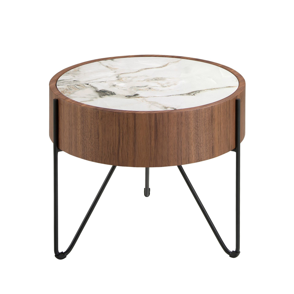Круглый приставной столик 2139/MH2303B из ореха и мраморной керамики
