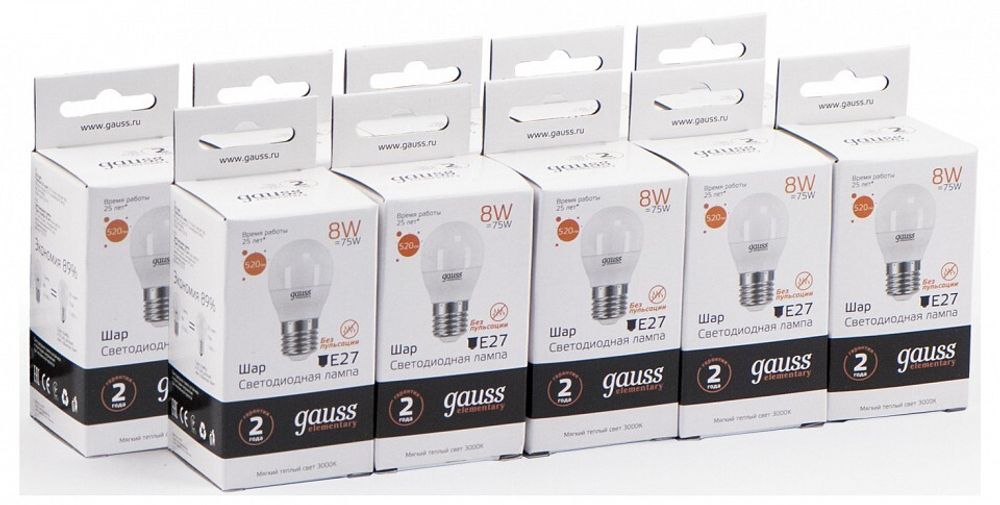 Лампа светодиодная Gauss  E27 8Вт 3000K 53218