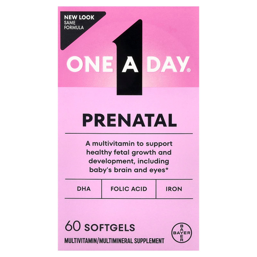 One-A-Day, Пренатальный прием 1 с фолиевой кислотой, ДГК и железом, 60 мягких таблеток