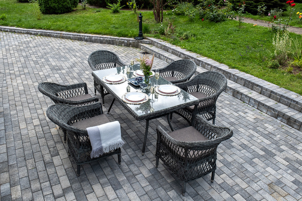 "Амароне" обеденная группа из искусственного ротанга на 6 персон, цвет графит