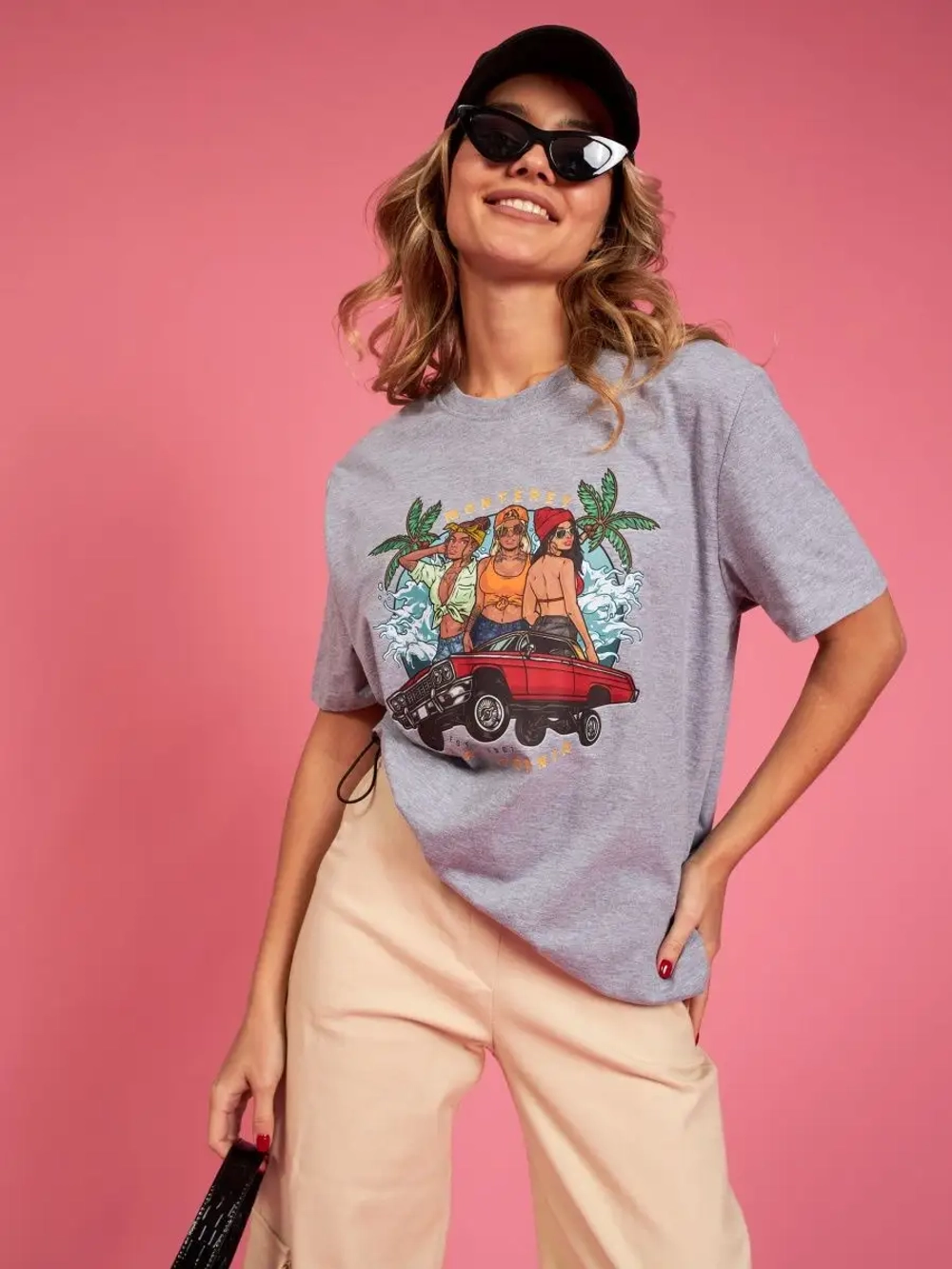 Футболка серая оверсайз с принтом