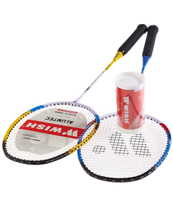 Набор для бадминтона Alumtec 502, 2 ракетки, 2 волана, синий/желтый