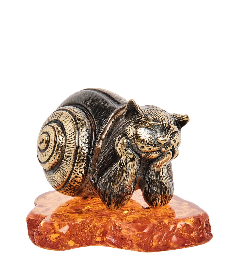 Народные промыслы AM-2275 Фигурка «Кот-улитка» (латунь, янтарь)