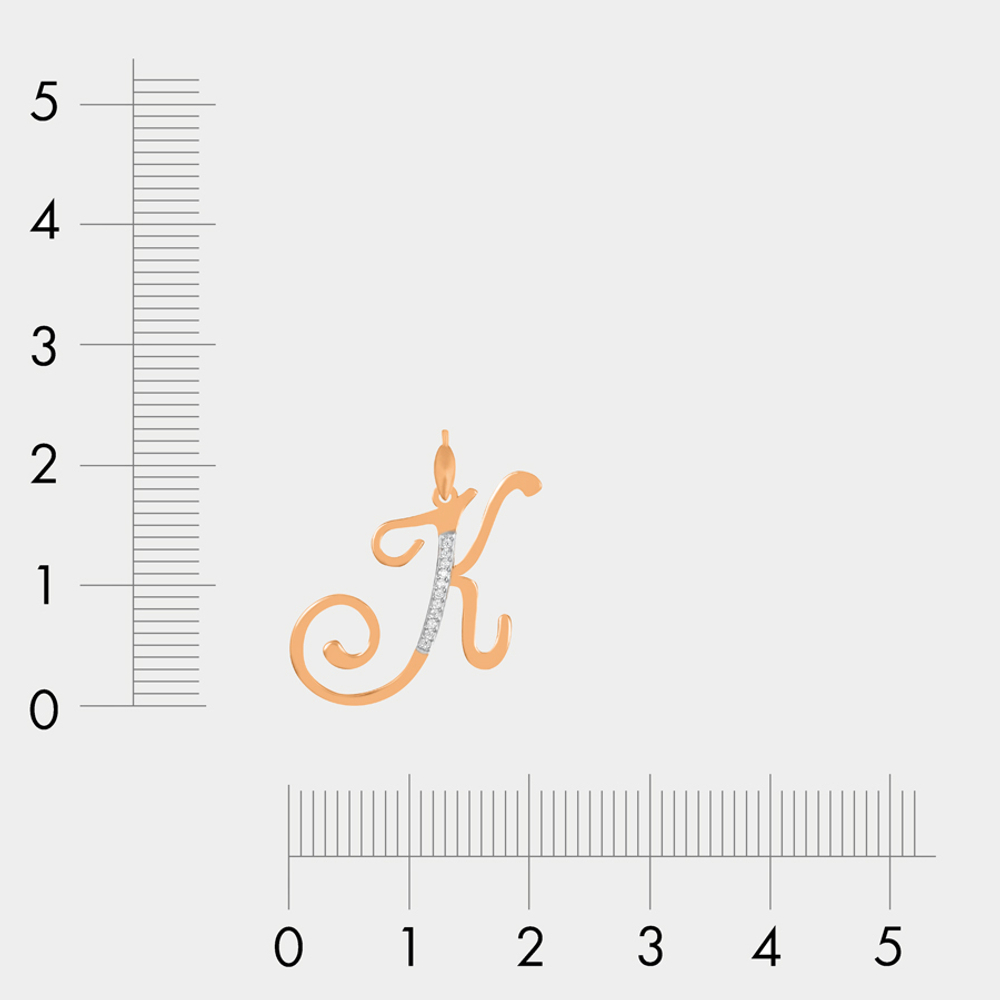 Подвеска-буква "К" из розового золота 585 пробы с фианитами для женщин (арт. 75409)