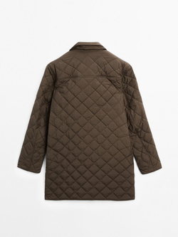 Massimo Dutti Удлиненная легкая стеганая куртка, хаки
