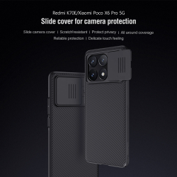 Чехол черного цвета для Xiaomi Poco X6 Pro 5G и Redmi K70E от Nillkin, серия CamShield Case с защитной шторкой для задней камеры