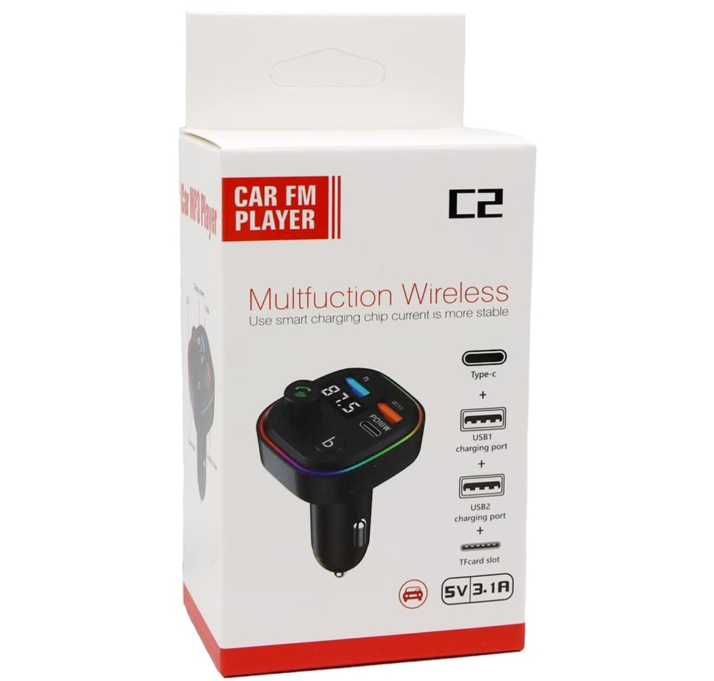 Автомобильный FM-трансмиттер C2 Bluetooth (черный) LED