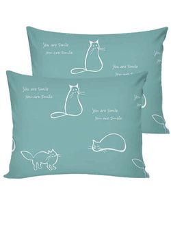 Постельное белье "КОТИКИ (мята)" 2-спальный   наволочки 50х70 2шт Простынь на резинке 160х200 см  Пододеяльник 175х215 см  Сказка сатин