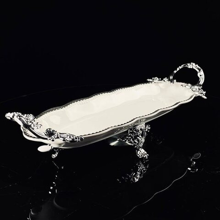 Lenardi 205-903 Блюдо 38см на ножках с ручками ATLANTIS в под.уп.(х12)Фарфор