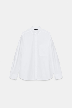 ZARA РУБАШКА ИЗ ПОПЛИНА С КАРМАНОМ, БЕЛЫЙ