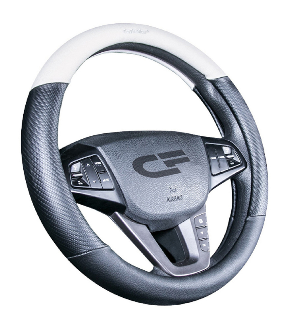 Оплетка на руль круглая CarFashion -М- «BRUTAL» 31427 - Экокожа - черный/черный/шов белый