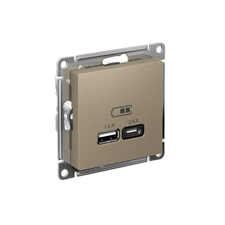 Розетка USB AtlasDesign тип A+C 5В/2.4А 2х5В/1.2А механизм шампань SE ATN000539