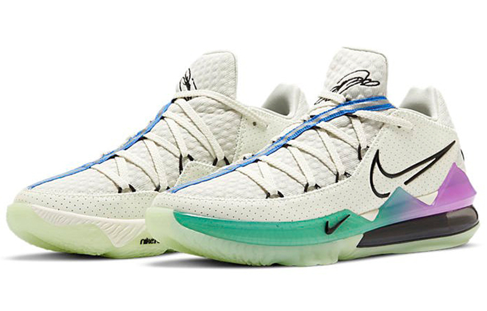 Nike Lebron 17 comfortable and versatile shock absorption, non-slip and wear-resistant mid-top actual combat basketball shoes for men and women with the same style of white, green and purple