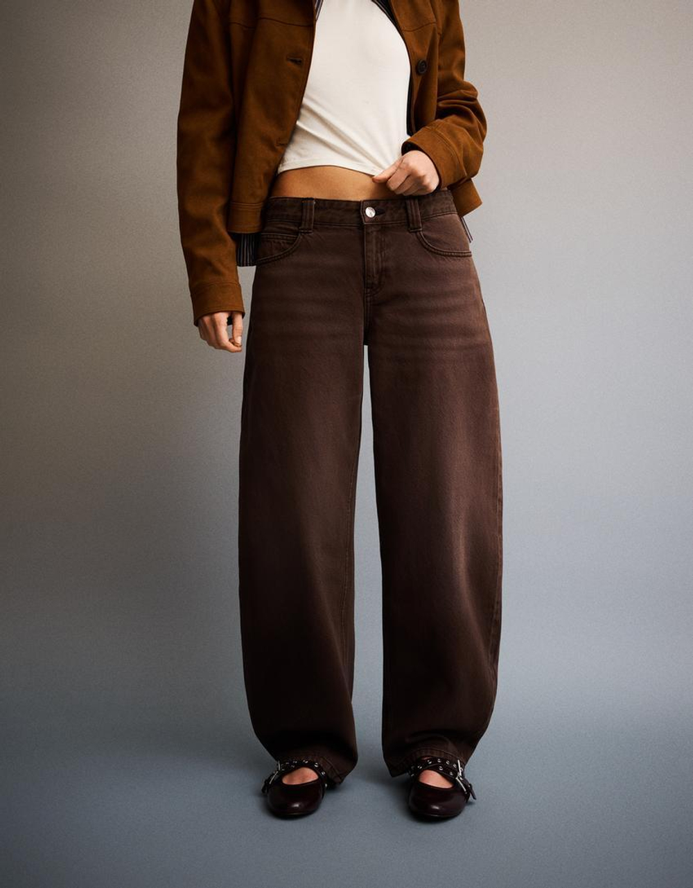 BERSHKA ДЖИНСЫ BALLOON, КОРИЧНЕВЫЙ