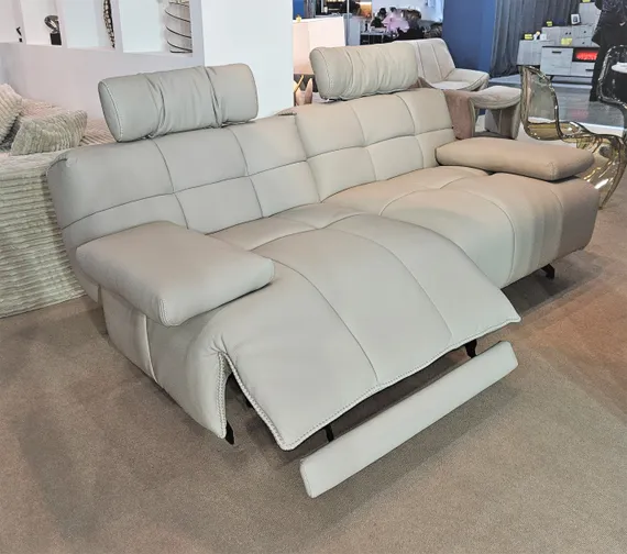 Диван с электро-реклайнером 4708, 202 см, бежевая натуральная кожа