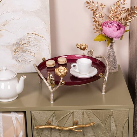 Фруктовница-конфетница Нимфея (поднос) Айвори Бордовый