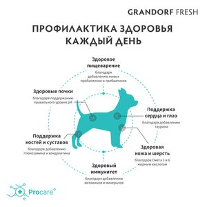 Сухой корм GRANDORF Fresh Dog Adult Mini Turkey&Sweet Potato для собак мелких пород из свежего мяса индейки с бататом