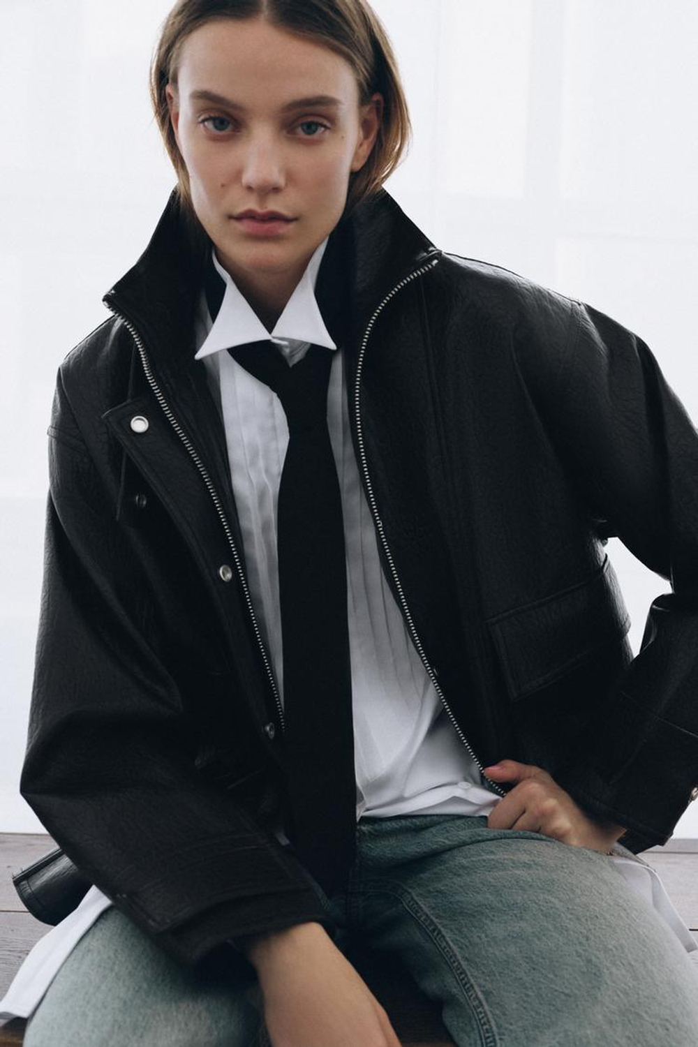 ZARA КУРТКА ИЗ ИСКУССТВЕННОЙ КОЖИ — ZW COLLECTION, ЧЕРНЫЙ