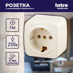 3-202-02 Intro Розетка 2P+E Schuko, 16А-250В, IP20, ОУ, Polo, сл.кость