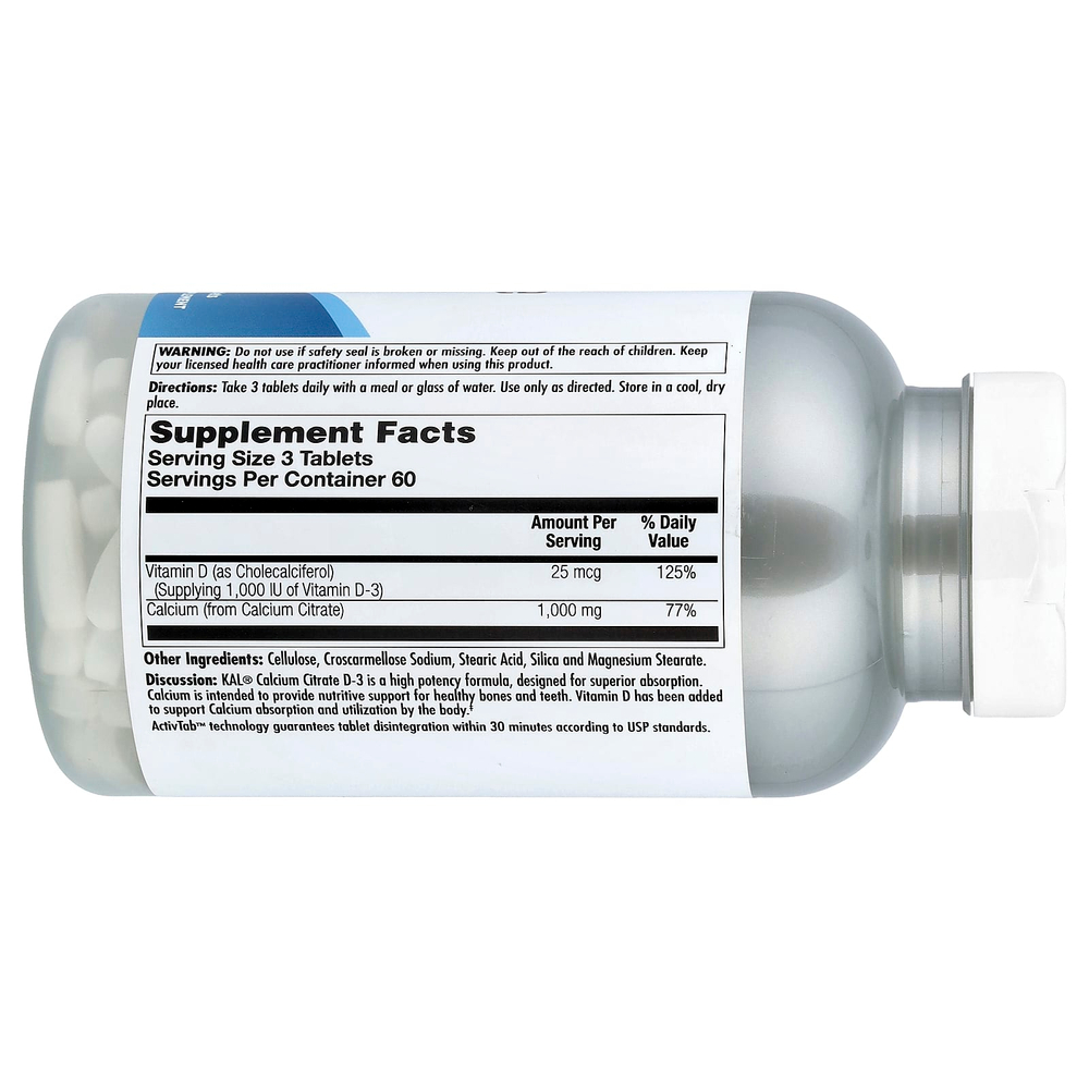 KAL, Цитрат кальция D-3, 180 таблеток