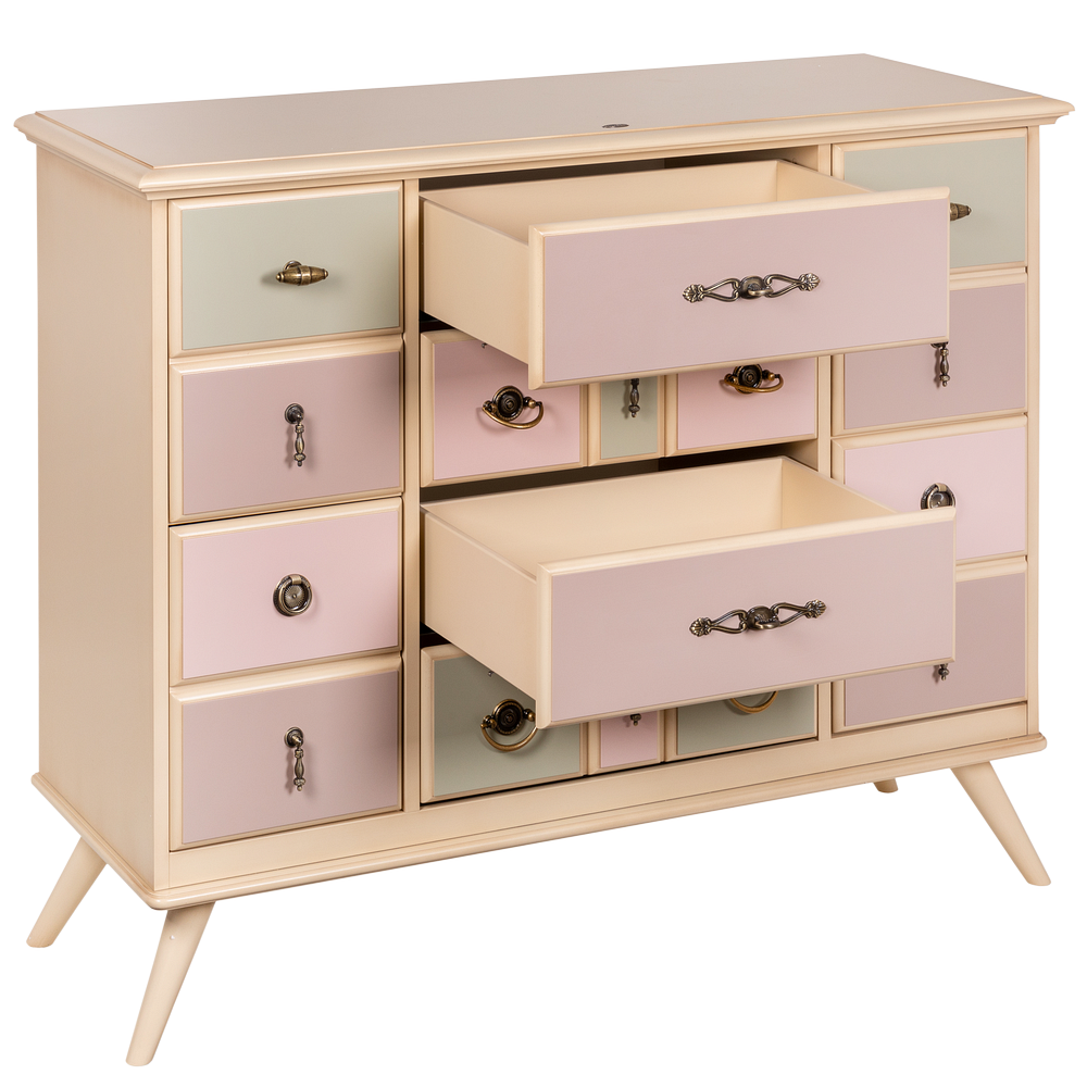 Комод Пандора - 2 с 4 ящиками и 2 полками Айвори Акварель