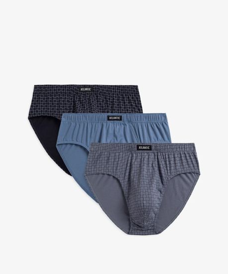 Мужские трусы (3шт) слипы классика Atlantic 3MP-168, темно-синий + голубой + серый