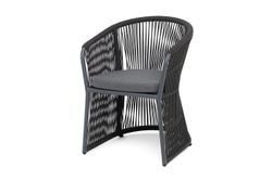 "Романо" стул плетеный из роупа, каркас алюминий темно-серый (RAL7024) муар, роуп темно-серый круглый, ткань темно-серая 027