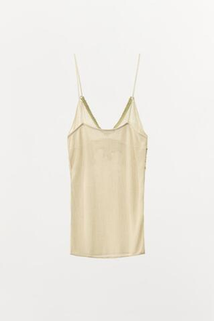 ZARA ТРИКОТАЖНЫЙ ТОП С КРУЖЕВОМ, ЗОЛОТИСТЫЙ