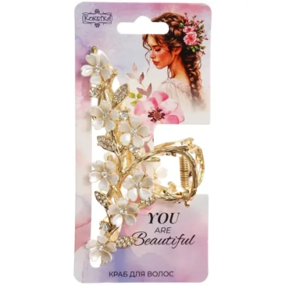 Заколка-краб для волос «AKS - DesignPRO», веточка сакуры, цвет золото и хром, 11,3*5см
