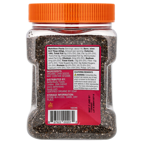 BetterBody Foods, органические семена чиа, 567 г (20 унций)