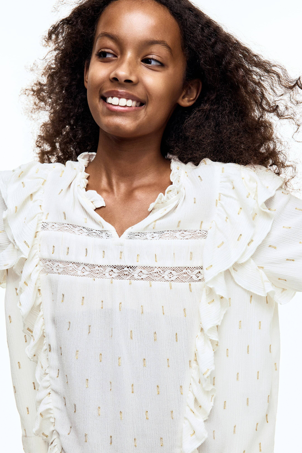 H&M Блузка с рюшами, кремовый