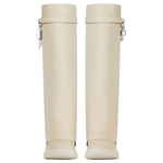 Givenchy Shark Lock Cow Leather Knee high Boots 9cm Women"s Beige