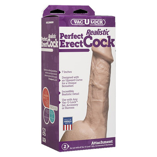 Реалистичная насадка 17,8см с мошонкой для страпон-систем Doc Johnson Vac-U-Lock Realistic Perfect Erect Cock Vanilla 1015-18-BX