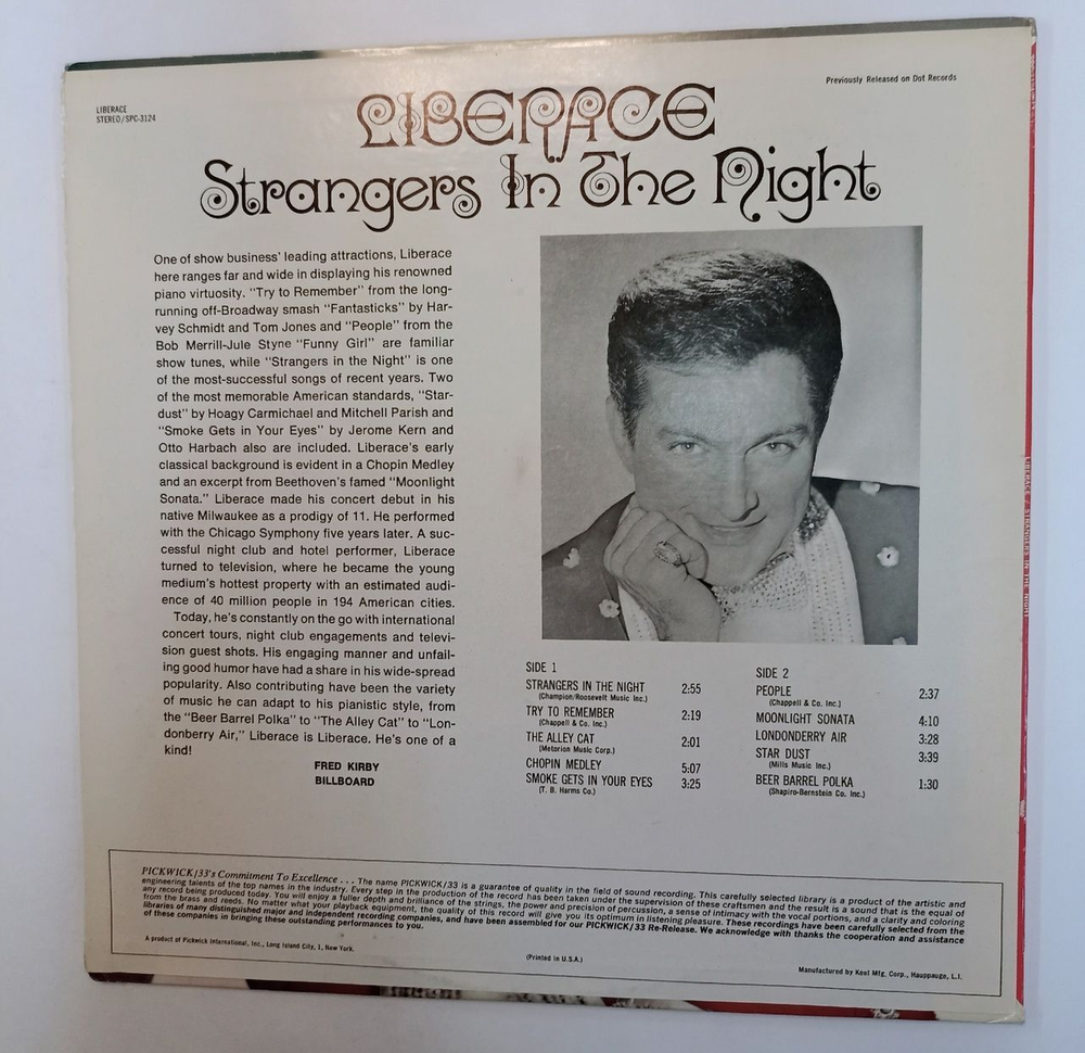 Винтажная виниловая пластинка LP Liberace Strangers In The Night (USA 1975)