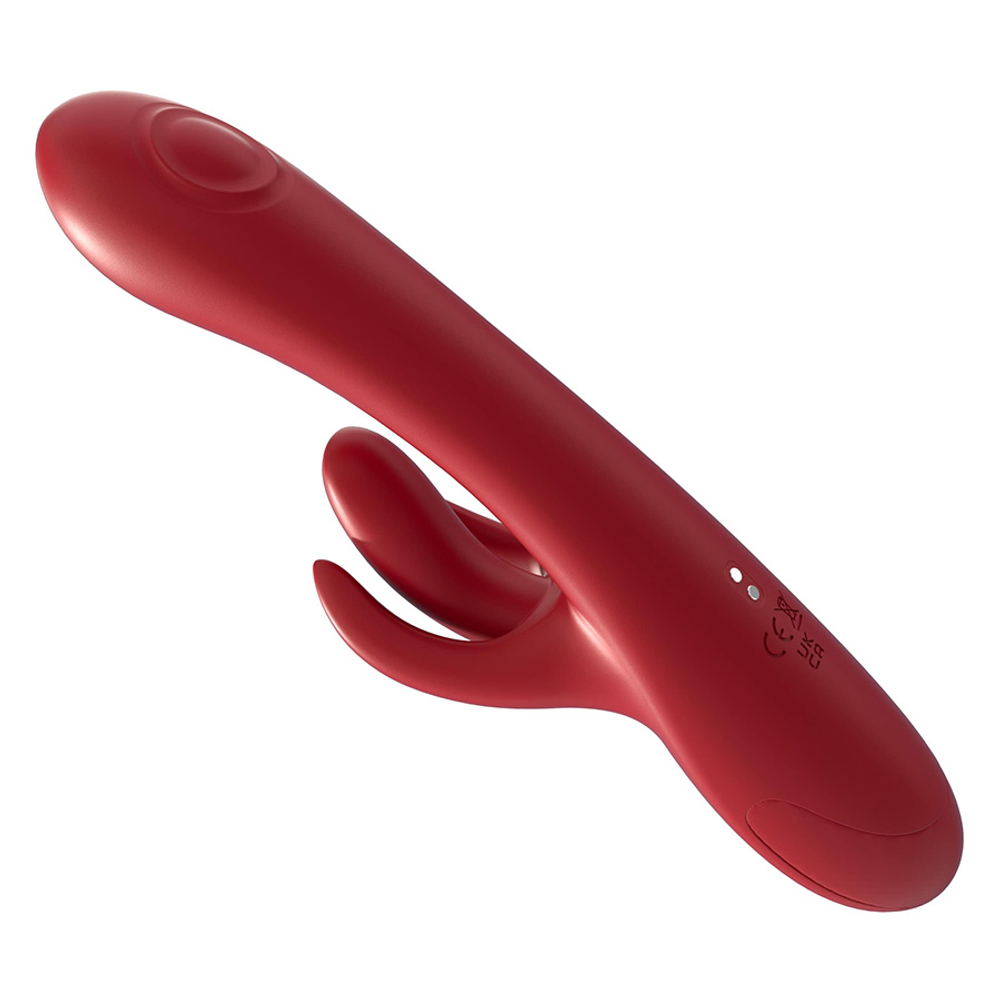 Красный вибратор-кролик 25см с боковой пульсацией и подвижными лепестками Amovibe Trio Bliss G-spot Tapping Vibrator with Clit Massaging & Vibration