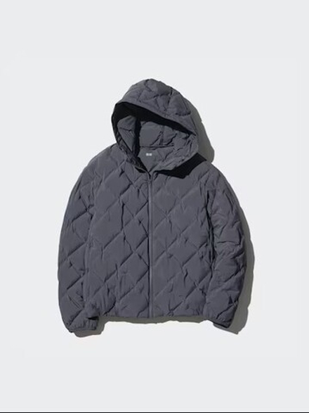 UNIQLO КУРТКА С КАПЮШОНОМ, ТЕМНО-СЕРЫЙ