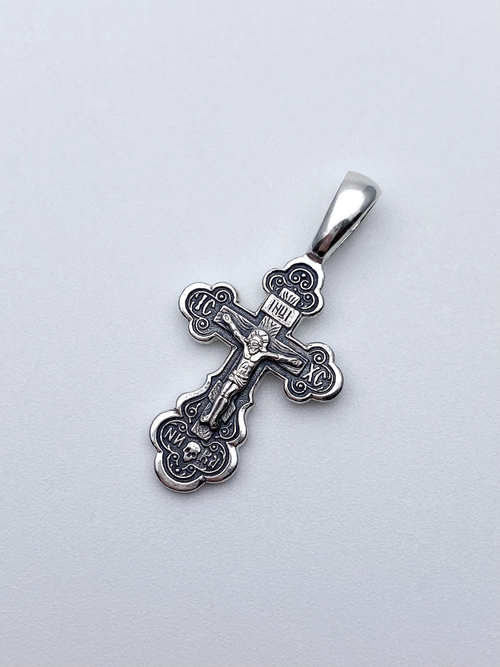 Крест из серебра/Частичное чернение/С подвижным ухом