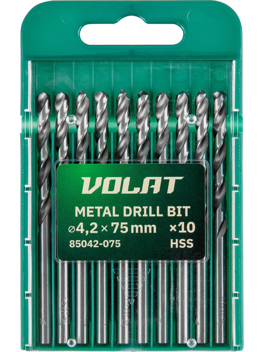 Сверло по металлу ц/х 4.2х43х75 мм HSS, комплект из 10-ти шт ВОЛАТ